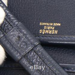 Authentic HERMES Horse Logos Shoulder Bag Navy Leather Vintage GHW GOOD O01582