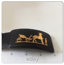 Authentic HERMES Vintage H Horse Motif Buckle Belt Black