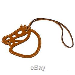 Authentic HERMES Vintage Paddock Horse Head Bag Charm Brown Leather RK13838
