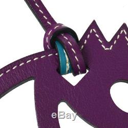 Authentic HERMES Vintage Paddock Horse Head Bag Charm Purple Leather NR12463