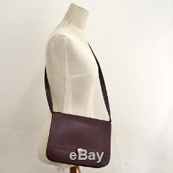 Authentic HREMS Horse Logos Shoulder Bag Burgundy Leather Vintage GHW NR06665