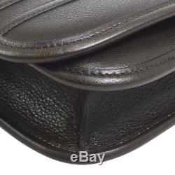 Authentic HREMS Horse Logos Shoulder Bag Dark Brown Leather Vintage GHW V06262
