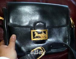 Authentic VINTAGE CELINE Logos Horse Carriage Shoulder Bag Leather Black Italy