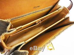 Authentic Vintage CELINE Shoulder Bag Hand Horse Carriage Canvas Leather