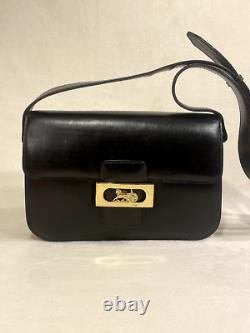 Authentic Vintage CELINE Shoulder Bag Horse Carriage Leather Black Rank AB