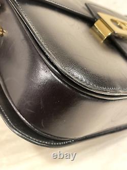 Authentic Vintage CELINE Shoulder Bag Horse Carriage Leather Black Rank AB