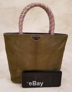 Authentic Vintage Christian Dior Lady Small Olive Hand Bag Horse Hair / Leather