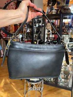 Authentic Vintage Coach Equestrian Black Leather Handbag 9802