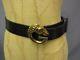 Authentic Vintage GUCCI Italy G Horse Head Brass Buckle Black Leather Belt 34 85
