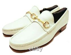 Authentic Vintage Gucci Gold Horse Bit White Loafer Dress Shoe Mens Size 44.5d