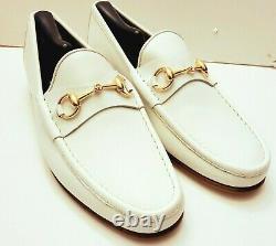 Authentic Vintage Gucci Gold Horse Bit White Loafer Dress Shoe Mens Size 44.5d