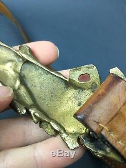 Authentic Vintage Horse Head Gucci Belt 35-38 Leather Small Brass Buckle