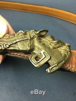 Authentic Vintage Horse Head Gucci Belt 95-38 Leather Small Brass Buckle