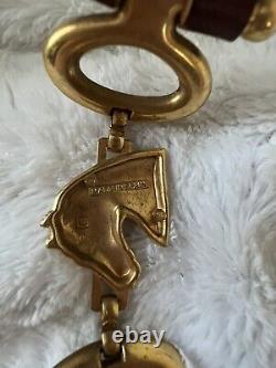 Avignon 887 Women's Golden Horse Head Genuine Leather Brown Vintage Belt Size M