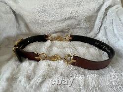 Avignon 887 Women's Golden Horse Head Genuine Leather Brown Vintage Belt Size M