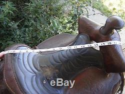 BIG HORN Tooled Western Leather Horse Riding Saddle Vintage