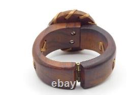 BR599 Vintage Wood Hinged Equestrian Horse leather bracelet