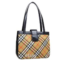 BURBERRY'S Horse Check Hand Tote Bag Brown Black Canvas Leather Vintage O03159