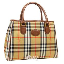 BURBERRY'S Horse Check Hand Tote Bag Purse Beige Canvas Leather Vintage A54602