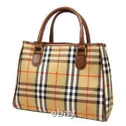 BURBERRY'S Horse Check Hand Tote Bag Purse Beige Canvas Leather Vintage A54602