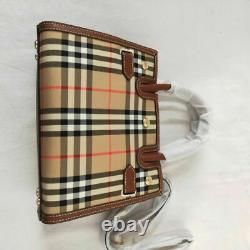 BURBERRY'S Horse Check Hand Tote Bag Purse Beige Canvas Leather Vintage No Box