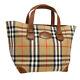 BURBERRY'S Horse Check Hand Tote Bag Purse Brown Canvas Leather Vintage A54045