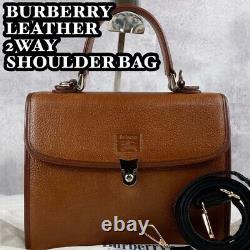 BURBERRY Vintage Leather 2way Shoulder Bag Horse Logo Brown Used Very Good JPN