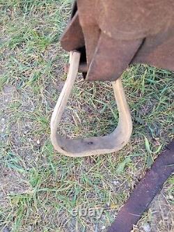 Beautiful Old Vintage Western Leather Horse Saddle Repair Decor Wood Stirrup