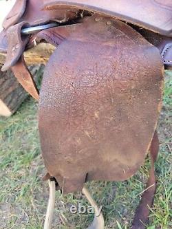 Beautiful Old Vintage Western Leather Horse Saddle Repair Decor Wood Stirrup