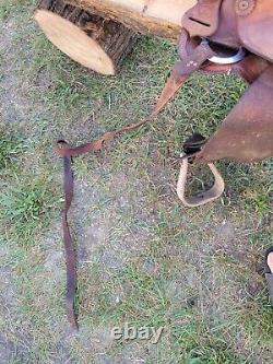 Beautiful Old Vintage Western Leather Horse Saddle Repair Decor Wood Stirrup