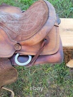 Beautiful Old Vintage Western Leather Horse Saddle Repair Decor Wood Stirrup