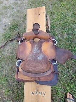 Beautiful Old Vintage Western Leather Horse Saddle Repair Decor Wood Stirrup