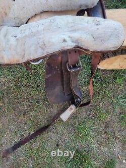 Beautiful Old Vintage Western Leather Horse Saddle Repair Decor Wood Stirrup