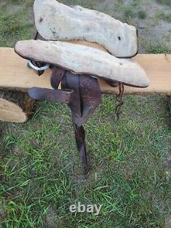 Beautiful Old Vintage Western Leather Horse Saddle Repair Decor Wood Stirrup