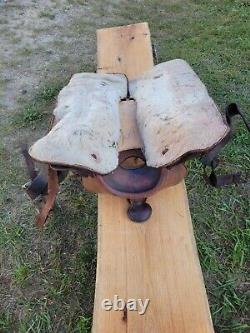 Beautiful Old Vintage Western Leather Horse Saddle Repair Decor Wood Stirrup