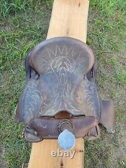 Beautiful Old Vintage Western Leather Horse Saddle Repair Decor Wood Stirrups