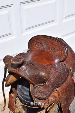 Beautiful Ornate Vintage Western Leather Horse 10 Saddle Made Mexico