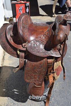 Beautiful Ornate Vintage Western Leather Horse 10 Saddle Made Mexico