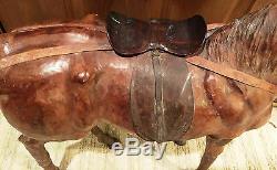 Beautiful Vintage 26 x 29 inch Leather Horse Sculpture Figure with Glass Eyes