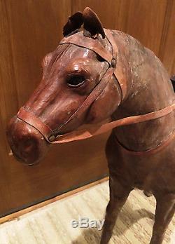 Beautiful Vintage 26 x 29 inch Leather Horse Sculpture Figure with Glass Eyes