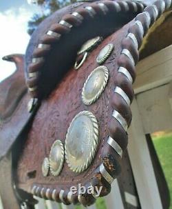 Beautiful Vintage Billy Royal Silver Laced Show Saddle Original Silver Conchos