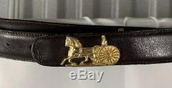 Beautiful Vintage Celine Paris Brown Leather Belt Large Gold Horse Buckle 75