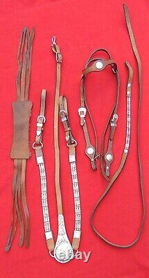 Beautiful Vintage Horse Set Engraved Silver & Leather Martingale, Bridle, Reins