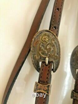 Beautiful Vintage Jones Leather Horse Headstall with sterling silver overlay an