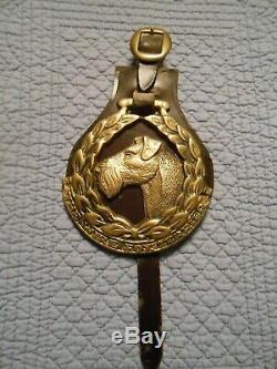 Beautiful Vintage Wire Fox Terrier Brass Horse Medallion with leather strap