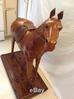 Beautiful Vtg Life Size Leather Covered Pony Horse Statue withCustom Made Base