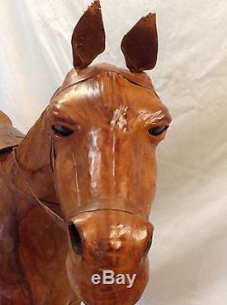 Beautiful Vtg Life Size Leather Covered Pony Horse Statue withCustom Made Base