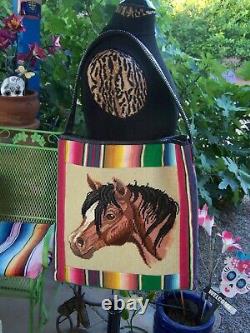 Beauty! OOAK Large Custom Design Saltillo Serape Needlepoint Western Horse Tote
