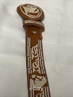 Belt Leather Vintage Heavy Duty Horse Size 36 Hand Tooled Nice