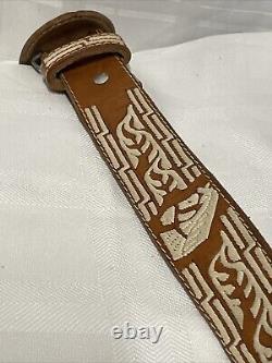 Belt Leather Vintage Heavy Duty Horse Size 36 Hand Tooled Nice